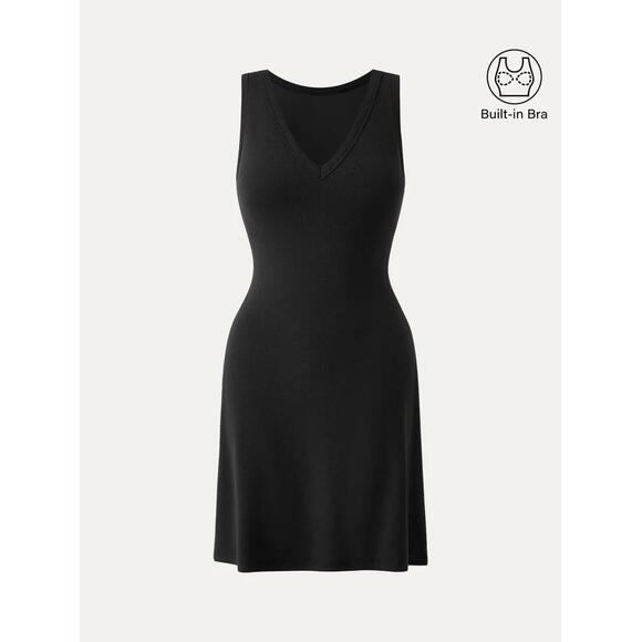 Dresses & Skirts - Flattering V-neck A-line New Airy Brami Tank Dress-Black